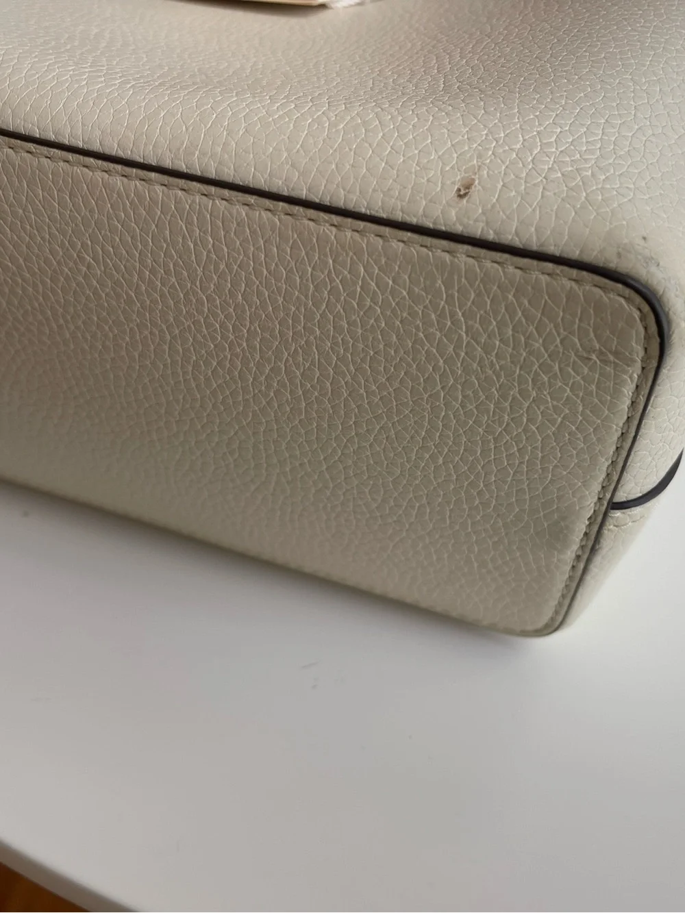 Tory Burch Cream Pebbled Leather Tote with Gold Logo